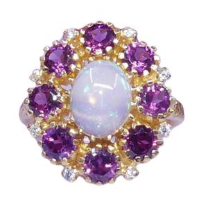 Vintage Gold Plated <b>Opal</b> Cluster <b>Ring</b> Classic Channel Setting Women's Anniversary Wedding Everyday Wear Jewelry - Product Image 2