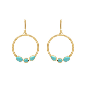 ต่างหูห้อยประดับพลอยเทอร์ควอยซ์ทรงคาโบชองเจียระไนแบบผสม ดีไซน์วินเทจ ทำจากเงินแท้ 925 สำหรับผู้หญิง - Product Image 5