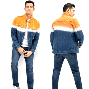 Men's Color Blocking <b>Denim</b> Jacket Dip Dye Cotton Casual <b>Coat</b> Autumn Regular Fit Button Fly Jeans <b>Coat</b> with Pockets - Product Image 1