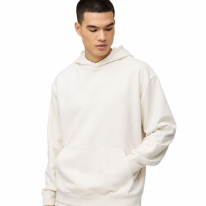 Sweat-shirt à capuche crème coupe oversize couleur unie en molleton décontracté style automne 100% coton avec poches - Product Image 1