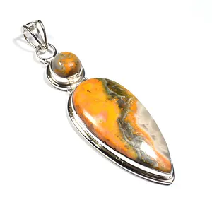 Pendentif Abeille en Argent Sterling 925 et Jaspe, Fait Main, Bijou Indien en Pierre Naturelle, Design Spectaculaire - Product Image 1