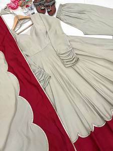 Nouvelle collection : Ensemble Anarkali romain de soirée avec dupatta et palazzo, broderies, longueur ras du sol, infroissable, extensible et réversible - Product Image 4