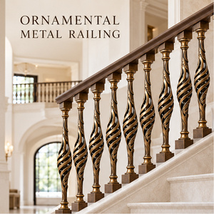 Balustrade en bronze torsadé avec piliers métalliques en spirale et détails hélicoïdaux sculptés pour escaliers patrimoniaux - Product Image 1