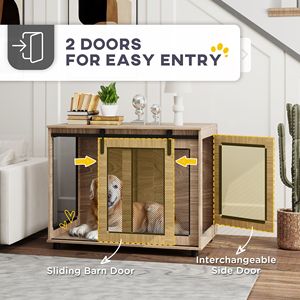 39\" <b>Walnut</b> Brown Dog Crate Furniture Large Dog Kennel End <b>Table</b> with Sliding Barn Door Pet Houses & Furniture - Product Image 5
