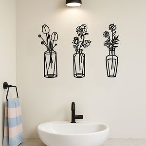 CIFbuy Ensemble de 3 décorations murales en métal faites à la main, art mural inspiré des vases en fer, pour cuisines, salles de bain, salons, chambres à coucher - Product Image 4