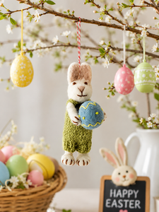 Handmade Knitted <b>Easter</b> Bunny Ornament Holding Blue Egg Green Suit Cute Animal Decor Hanging <b>Tree</b> <b>Decoration</b> - Product Image 1