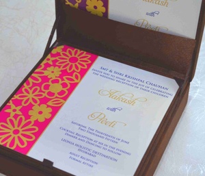 Luxury Indian <b>Wedding</b> Invitation <b>Box</b>, Gold Laser Cut Floral Lid, Personalised Name Plate, Hinged Invitation <b>Box</b> with <b>Cards</b> - Product Image 2
