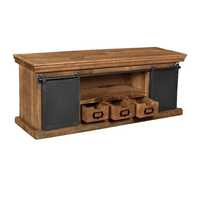 Meuble TV industriel en bois de manguier avec porte, console multimédia pour hôtel et salle à manger