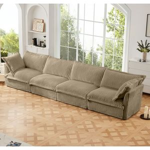 Canapé long 4 places en velours côtelé ultra profond, confort nuage, avec housse amovible pour salon - Product Image 2