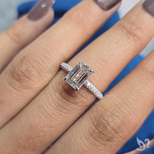 2CT Emerald Cut Lab Grown Diamond IGI Certified Three Row Pave Band Clean <b>Step</b> Cut Luxury Design 10K White Gold Wedding Ring - Product Image 4