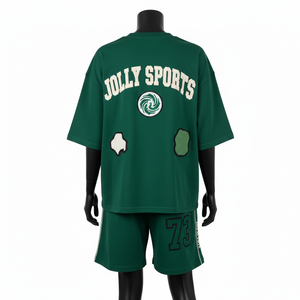 Ensemble haut et short en jersey de coton premium pour femme, vert foncé, avec broderie personnalisée, logo sur mesure, 100% coton, haut court et short. - Product Image 6