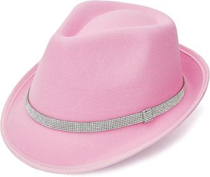 Pink Fedora <b>Hat</b> with Rhinestone <b>Band</b> Unisex Adult Spring Summer Party Fashion Accessory - Product Image 5