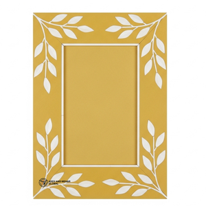 Cadre photo élégant fait main avec incrustation florale, cadre en bois de luxe avec incrustation d'os en jaune vif - Product Image 1