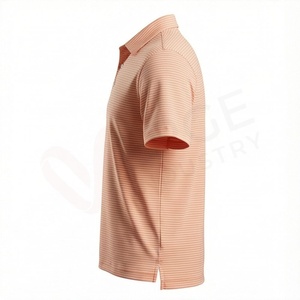 Men's <b>Peach</b> Striped Short Sleeve Knitted Polo <b>Shirt</b> Casual Regular Fit Button Design - Product Image 3