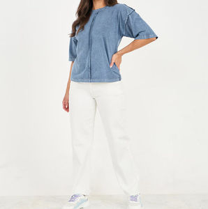 T-shirts pour femmes en coton et élasthanne, col rond, logo uni, streetwear, manches courtes, respirants, anti-rides, séchage rapide - Product Image 2