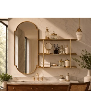 Modern Brass Wall Shelf Three-Layer Rectangle Storage Rack Bathroom Decor Gold Plated Metal Mounted Unit - Product Image 1