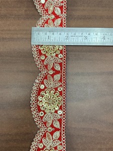 Premium Scalloped Pearl Bead Mirror Work Lace Trim Wholesale Indian Ethnic <b>Kaftan</b> Saree Border Embroidered Fabric Decoration - Product Image 3
