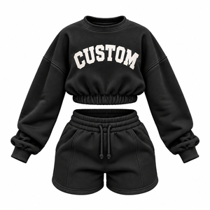 Conjunto de Sudadera Corta y Pantalones Cortos de Forro Polar Verde Salvia Unisex Personalizado - Chándal Deportivo Transpirable y Ecológico - Product Image 2