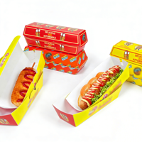 Cajas de Papel para Hot Dogs Coreanos Desechables Personalizadas, de Alta Calidad, con Doble Recubrimiento de PE, Laminación Mate y Grabado en Relieve