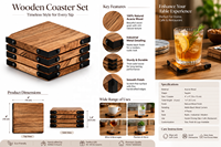 Sous-verres carrés modernes en imitation bois écologiques avec cadre métallique pour table à café, thé, usage domestique