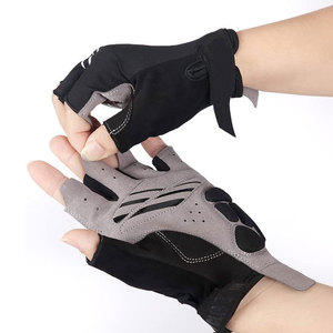 Summer <b>Half</b> Finger Breathable Cycling Gloves Black Gray Textile Weaving Adjustable Wrist Strap Unisex Racing Non <b>Slip</b> Hook Loop - Product Image 5
