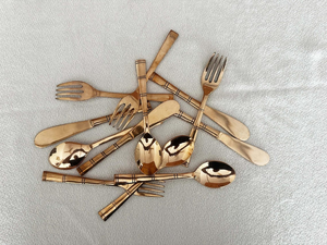 Vintage <b>Brass</b> Flatware Set High Mirror Polish <b>Dishwasher</b> <b>Safe</b> Wedding Tableware Metal <b>Cutlery</b> with Bamboo Handle Design - Product Image 4