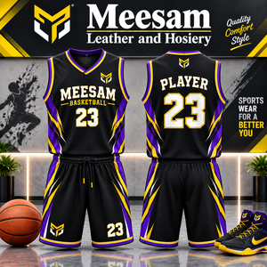 Ensemble de maillot de basket-ball jaune et violet, col en V, sans manches, en polyester anti-humidité, uniforme unisexe pour adultes, toutes saisons - Product Image 3