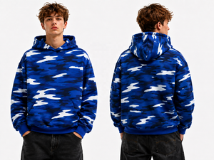 Sudadera con Capucha Azul Sólida con Estampado Digital, Gruesa, para Hombre, Corte Regular, con Bolsillo, Impermeable, Transpirable y Ecológica - Product Image 6