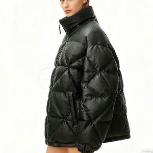 Vestes matelassées en cuir, vêtements d'extérieur d'hiver, vestes matelassées en cuir tendance, style confortable et élégant - Product Image 4