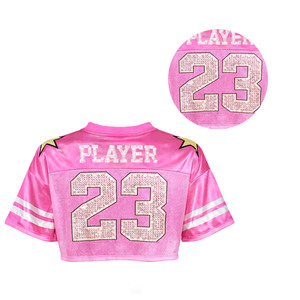 Jersey Corto de Fútbol Americano con Pedrería para Mujer, Estilo Moderno, Número Personalizado, Ropa Deportiva Urbana, Logotipo Personalizado OEM - Product Image 2