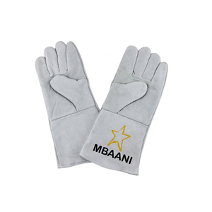 Gants de soudage en cuir gris MBAANI avec doublure en laine, manchette longue à pouce replié, protection robuste contre les éclaboussures de métal fondu - Product Image 1
