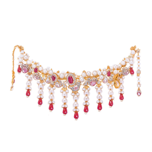 ชุดสร้อยคอ Kundan ชุบทองสไตล์คลาสสิกไข่มุกและเพชรสำหรับงานแต่งงานหรือ Gift-NS614สีแดงเข้ม - Product Image 2