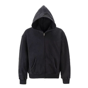เสื้อฮู้ดซิปผู้ชายทรงโอเวอร์ไซส์ สีพื้น ผ้าฝ้ายเฟรนช์เทอร์รี่ สไตล์ลำลอง มีกระเป๋า ความยาวปกติ เหมาะสำหรับใส่ในฤดูใบไม้ร่วง - Product Image 4