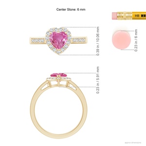 Anillo de Compromiso de Oro Puro de 14K con Zafiro Rosa Natural en Forma de Corazón y Halo de Diamantes, Anillo de Compromiso Romántico de Lujo para Novia - Product Image 4