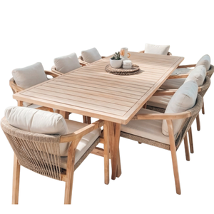 Ensemble de mobilier de jardin pour l'extérieur OEM/ODM, table et chaises de patio en bois massif, 6/8 places, coussins personnalisés pour hôtel - Product Image 5