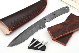Kit de lame vierge en acier Damas forgé à la main - Lame pleine longueur pour fabrication de couteaux DIY avec étui en cuir et broches en laiton OEM/ODM/OBM - Product Image 6