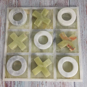 Marble Tic Tac Toe <b>Game</b> Green Onyx and White Marble 10 Inch Set Luxury <b>Board</b> <b>Game</b> for Home Decor Gift - Product Image 1