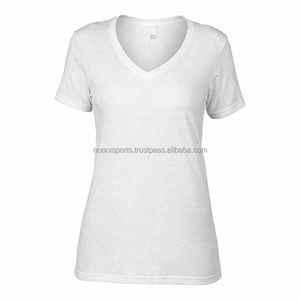 100% <b>Ring</b> Spun Combed Cotton Heavyweight V-Neck Plain Wholesale <b>Blank</b> Women T-Shirt Custom Design And Logo - Product Image 3