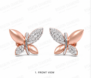 Elegantes pendientes de diamantes con diseño de mariposa, con motivos de hojas marquise, diamantes cultivados en laboratorio y baño de oro rosa premium. - Product Image 6
