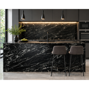 SOON CERAMIC - Grande dalle de marbre calcite noir poli, écologique et moderne, avec des veines blanches, provenant du Rajasthan, pour une utilisation murale et au sol - Product Image 1