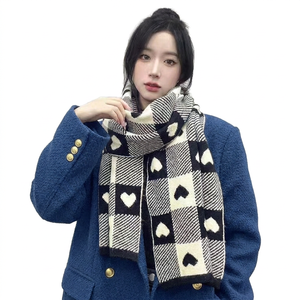 Écharpes tricotées à carreaux avec logo personnalisé, chaudes et polyvalentes pour femme, accessoire hivernal tendance, ambiance simple – Vente en gros - Product Image 4