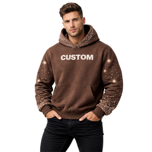 Sudadera con Capucha Personalizada para Hombre, Color Marrón, con Estampado, Forro Polar, Estilo Urbano, con Diseño de Pedrería - Product Image 1
