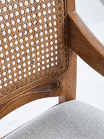 Chaise de salle à manger de luxe en bois massif traditionnel avec coussin en tissu et dossier en rotin