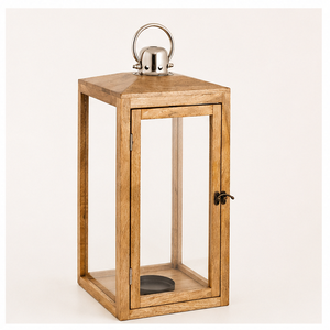 <b>Large</b> Farmhouse Wooden <b>Lantern</b> Decorative <b>Candle</b> Holder with Tempered Glass and Metal Handle Vintage Hanging <b>Lantern</b> for Outdoor - Product Image 1