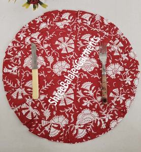 Modern Reversible Floral Hand Block Print 100% Cotton Disposable Place Mats <b>Red</b> Reusable Banquets Home Wedding Events Frills - Product Image 1