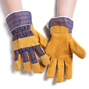 Gants de travail en cuir, longueur poignet, doublure en coton rayé, respirants, pour la sécurité en extérieur, utilisation printemps-automne - Product Image 1