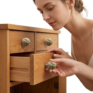 Modern Jute Rope Knob Round Furniture Handle for Dresser Bedroom Drawer Cabinet Outdoor Home Office Decor Durable Wooden Style - Product Image 2