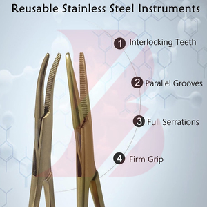 Pinzas Hemostáticas Manuales Kelly de Acero Inoxidable de 5 Pulgadas, Color Dorado, para Uso Hospitalario, Instrumentos Quirúrgicos con Certificación CE - Product Image 2