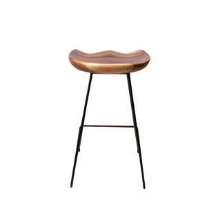 Tabouret de comptoir rustique en noyer massif, design moderne et minimaliste, siège en bois artisanal, base en métal, meuble stable - Product Image 5