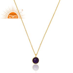 Mejor Venta de plata esterlina 18K chapado en oro doblete amatista cuarzo piedra preciosa colgante collar Demi joyería fina fabricante - Product Image 3